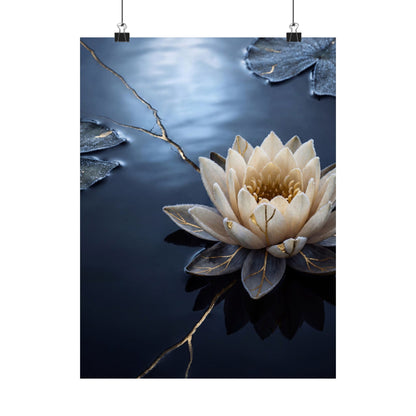 Winter Lotus Flower Gold Vein Wall Art Print | Resilient Decor
