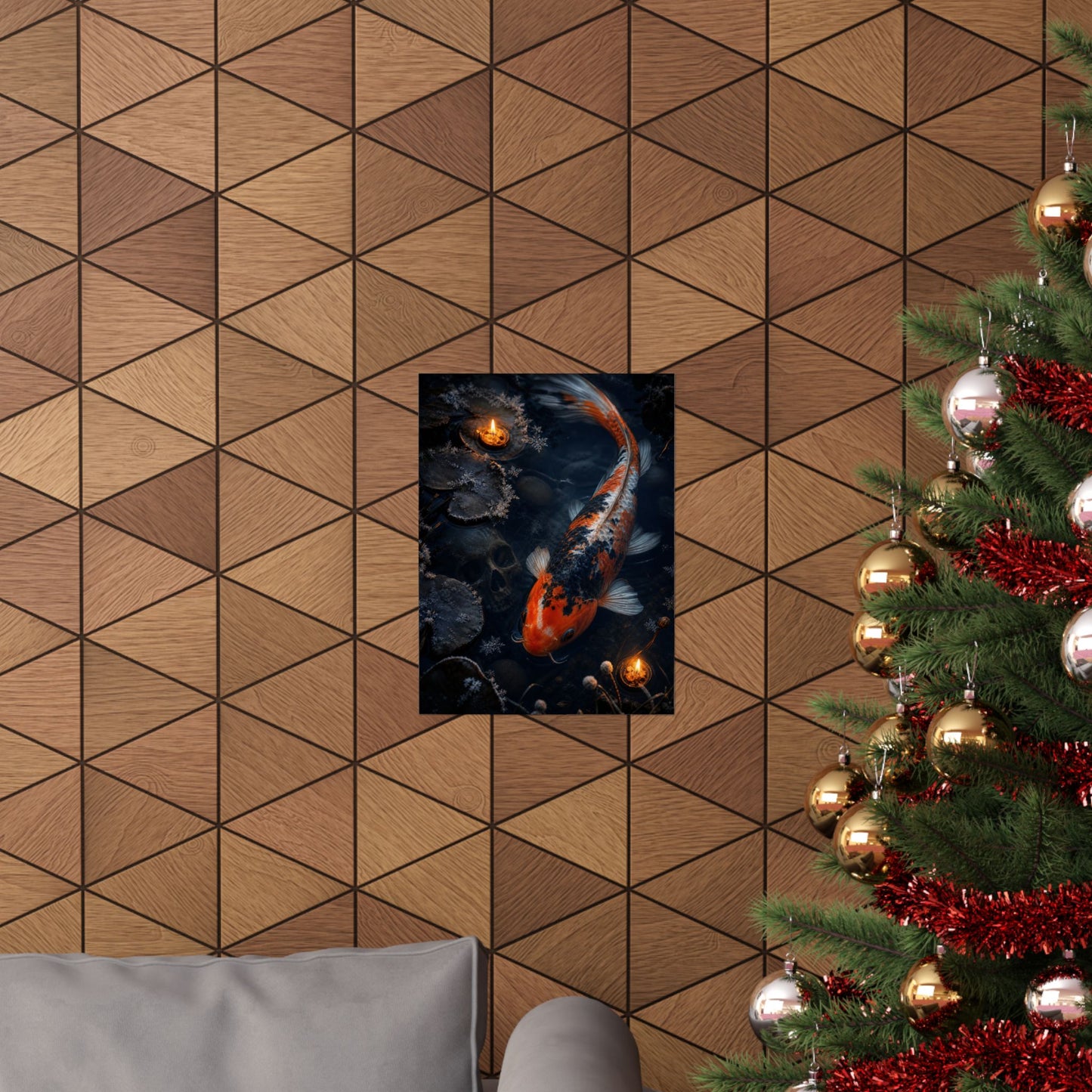 Candlelight Koi Pond Wall Art Print - Dark Japandi Datsuzoku