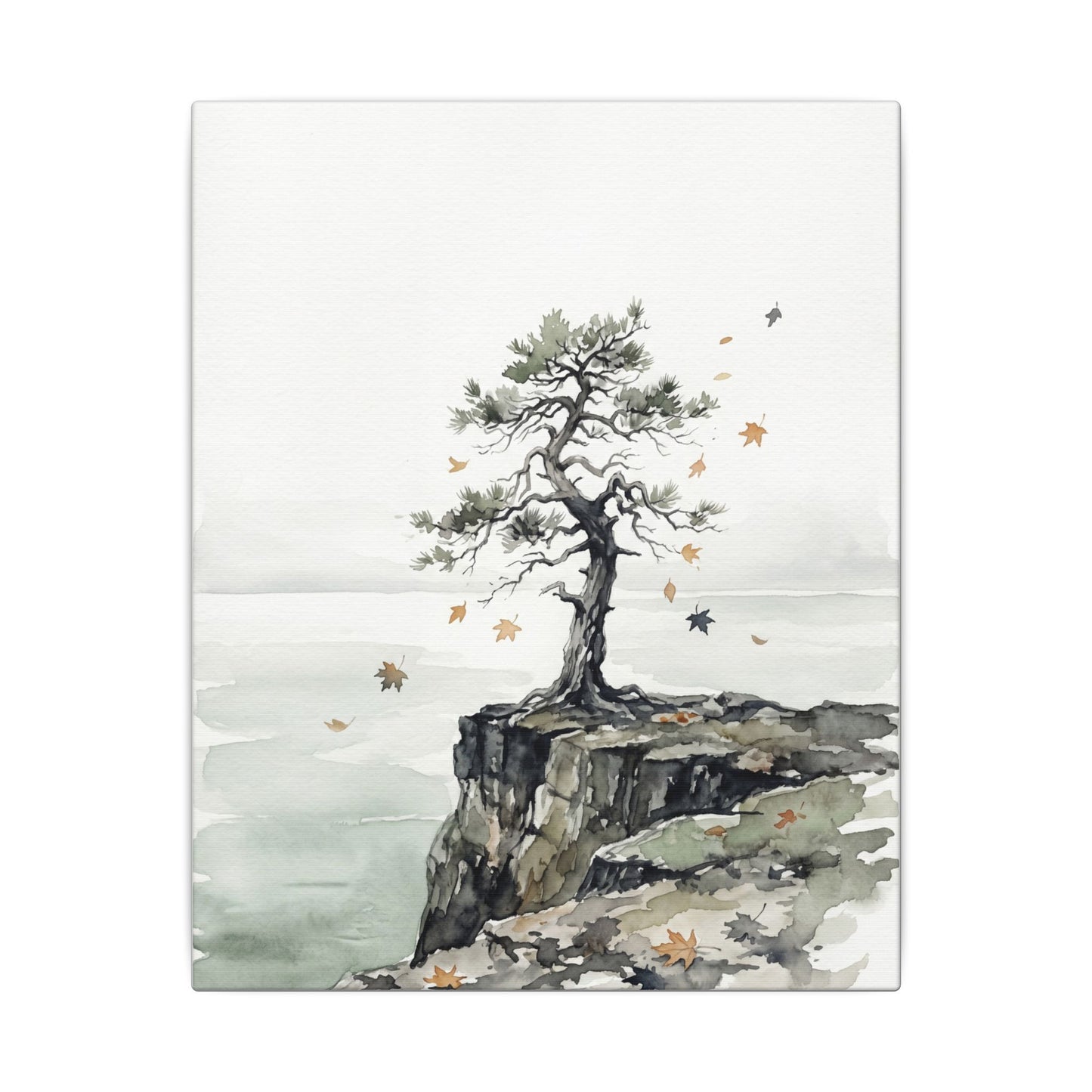 Japandi Pine Tree in Overcast | Watercolor Canvas Art