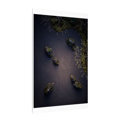 Dark Japandi Rock Garden in Dawn | Shadow Zen Canvas Art