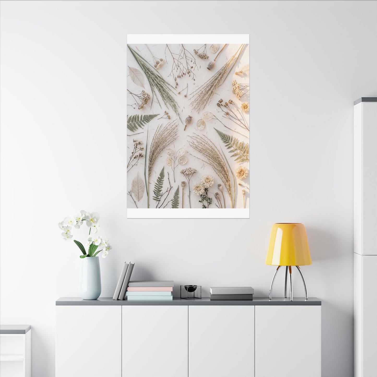 Elegant Dried Flowers Canvas Art - Japanese Pattern Japandi
