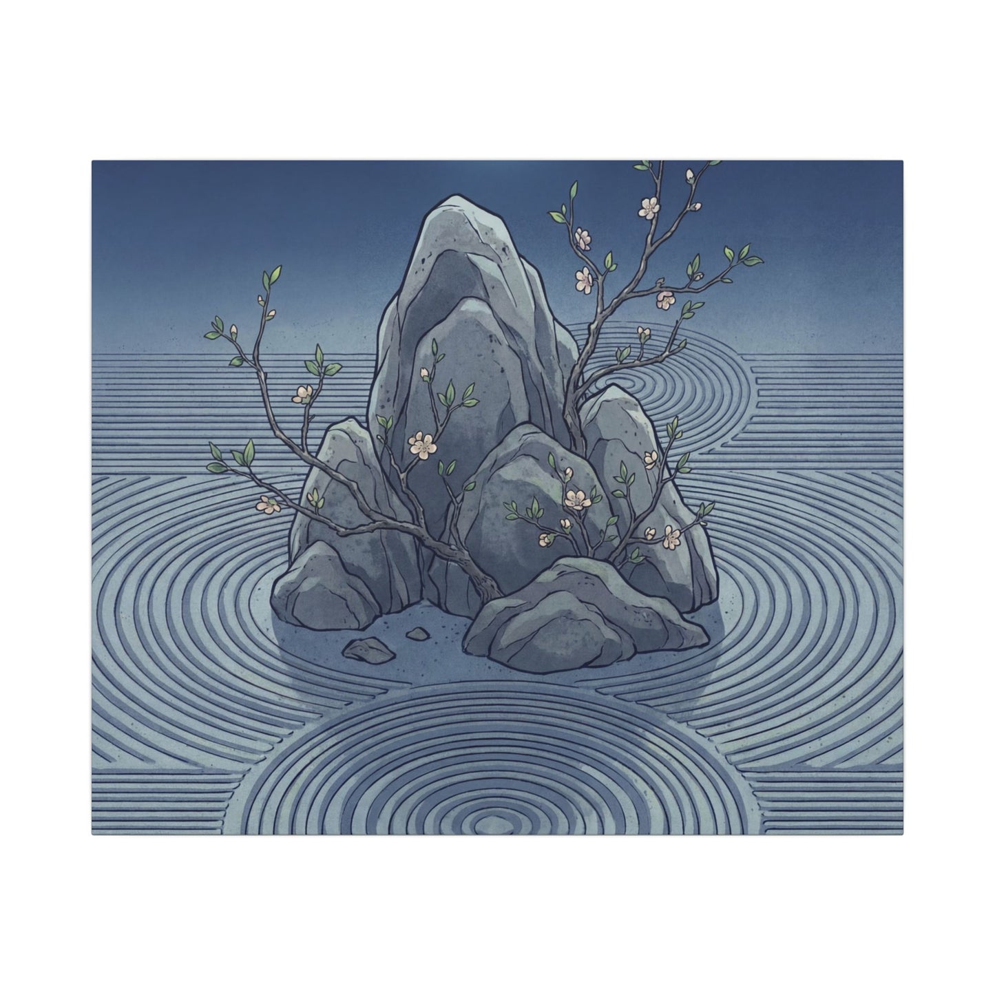 Spring Rock Garden Ukiyo E Inspired Canvas Art | Tranquil Decor