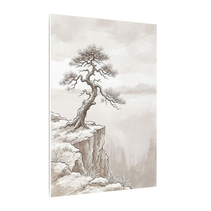 Neutral Pine Tree Canvas Art - Minimal Line Japandi