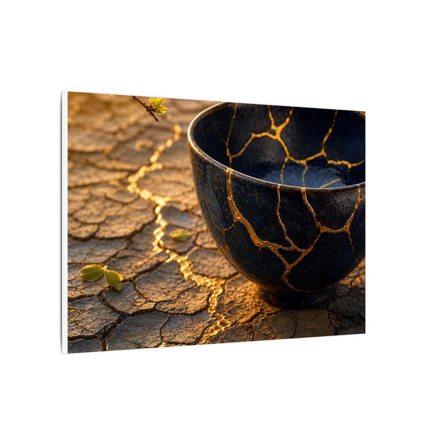 Golden Hour Cracked Earth Canvas Art - Kintsugi Fukinsei
