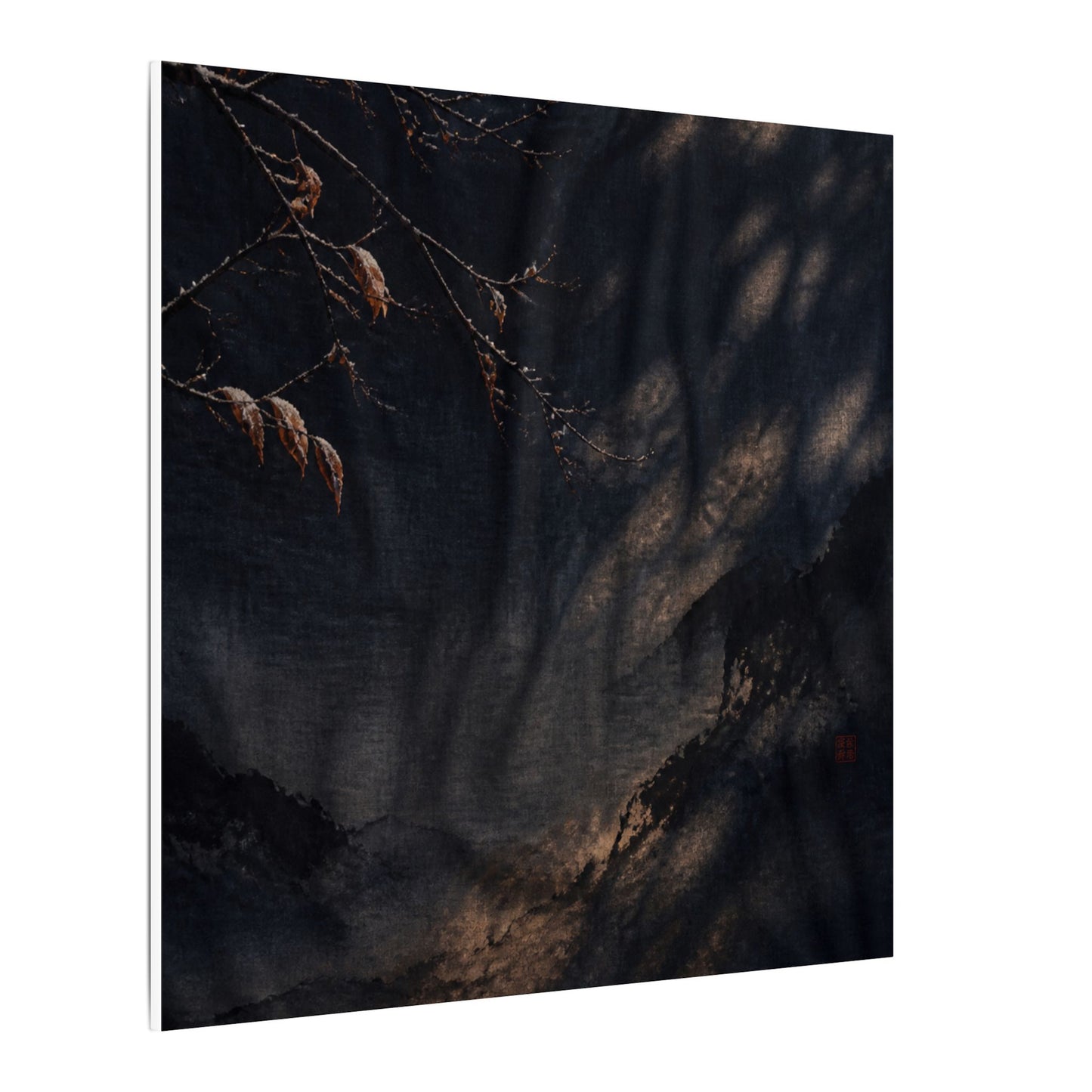 Atmospheric Silk Drape Canvas Art - Charcoal Ink Dark Japandi