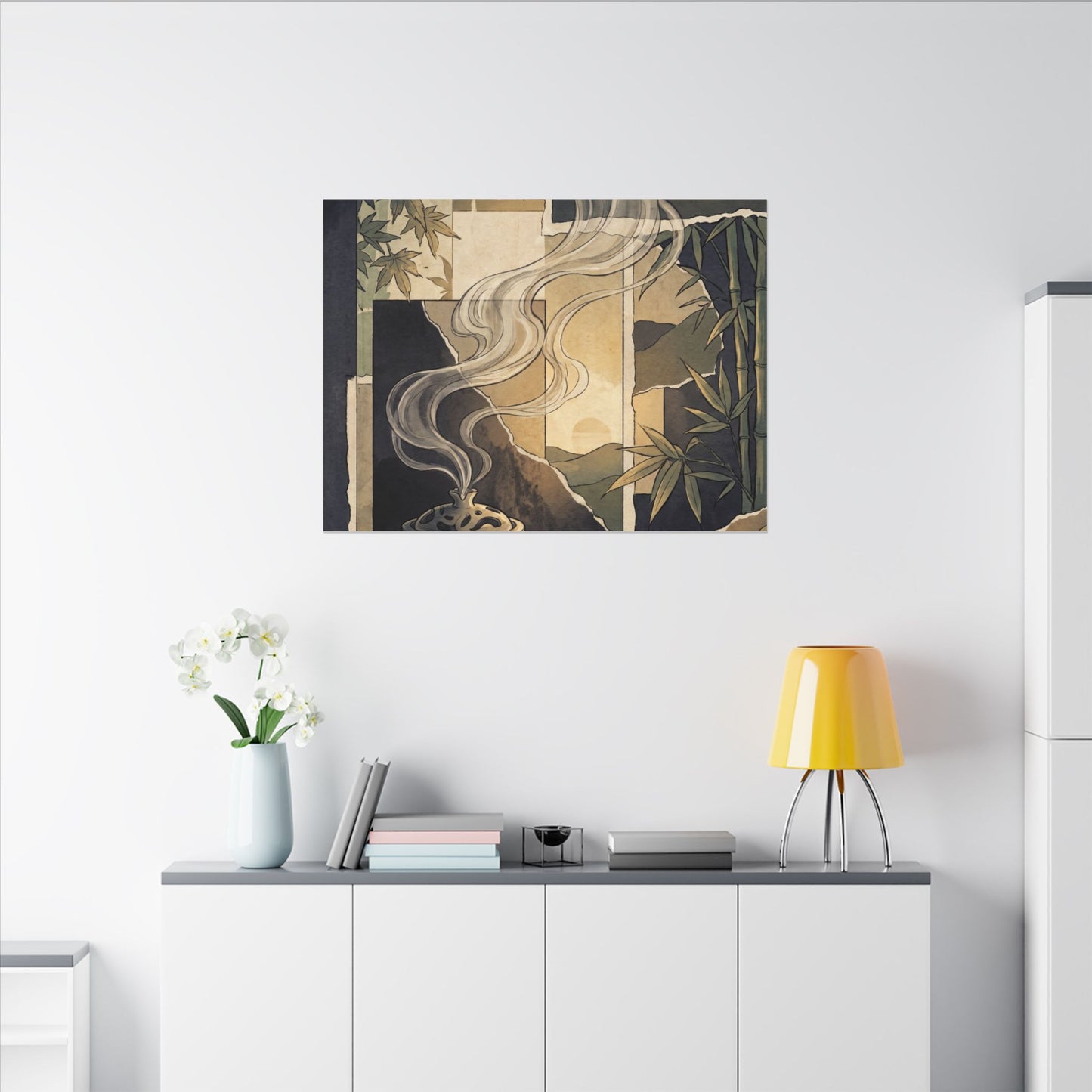 Tranquil Incense Smoke Canvas Art - Ukiyo E Inspired Zen