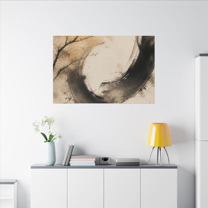 Japandi Ink Brushstroke in Golden Hour | Watercolor Canvas Art