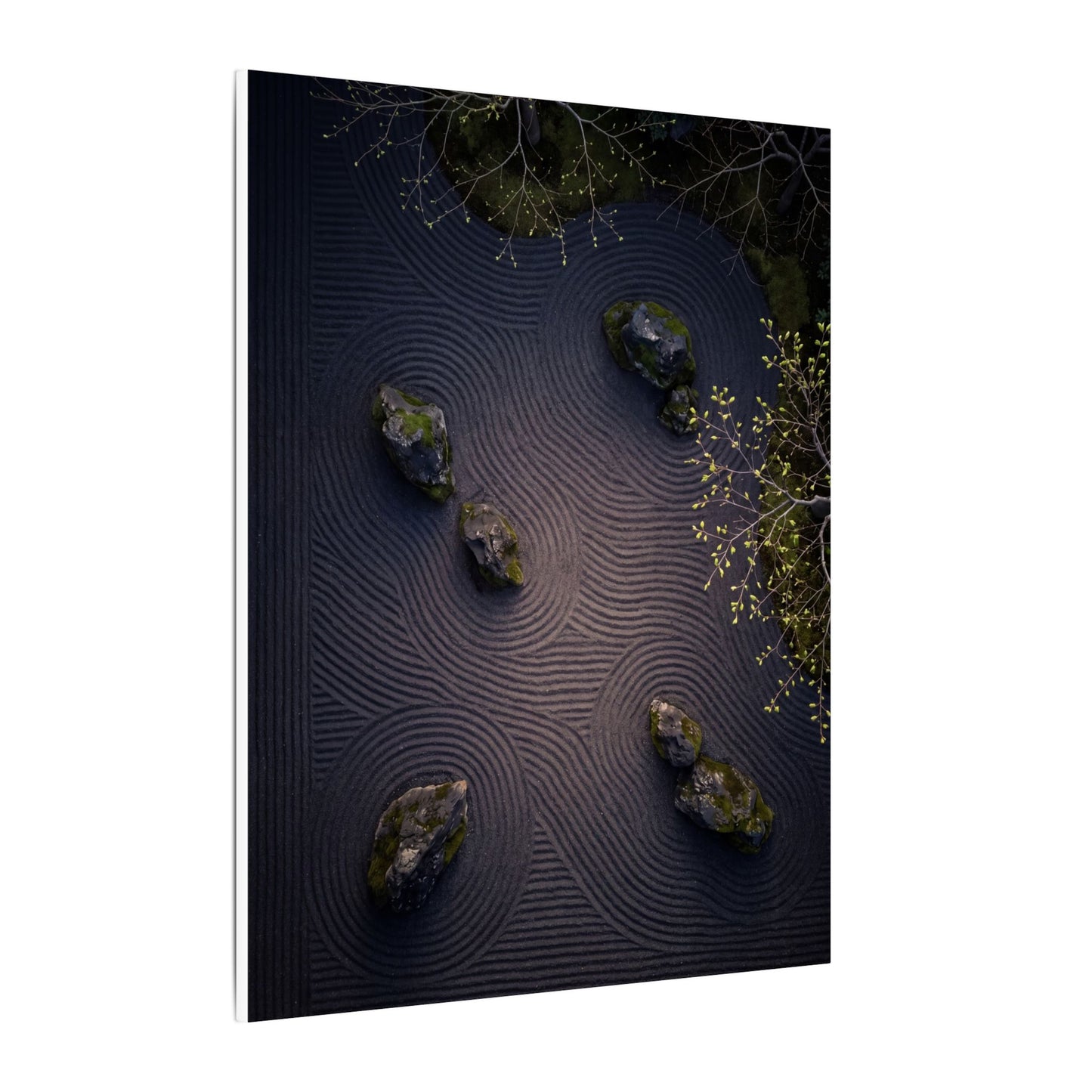 Dark Japandi Rock Garden in Dawn | Shadow Zen Canvas Art