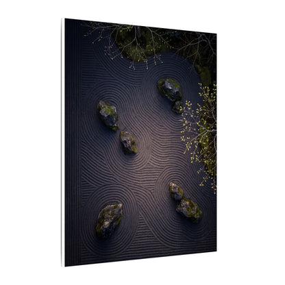 Dark Japandi Rock Garden in Dawn | Shadow Zen Canvas Art