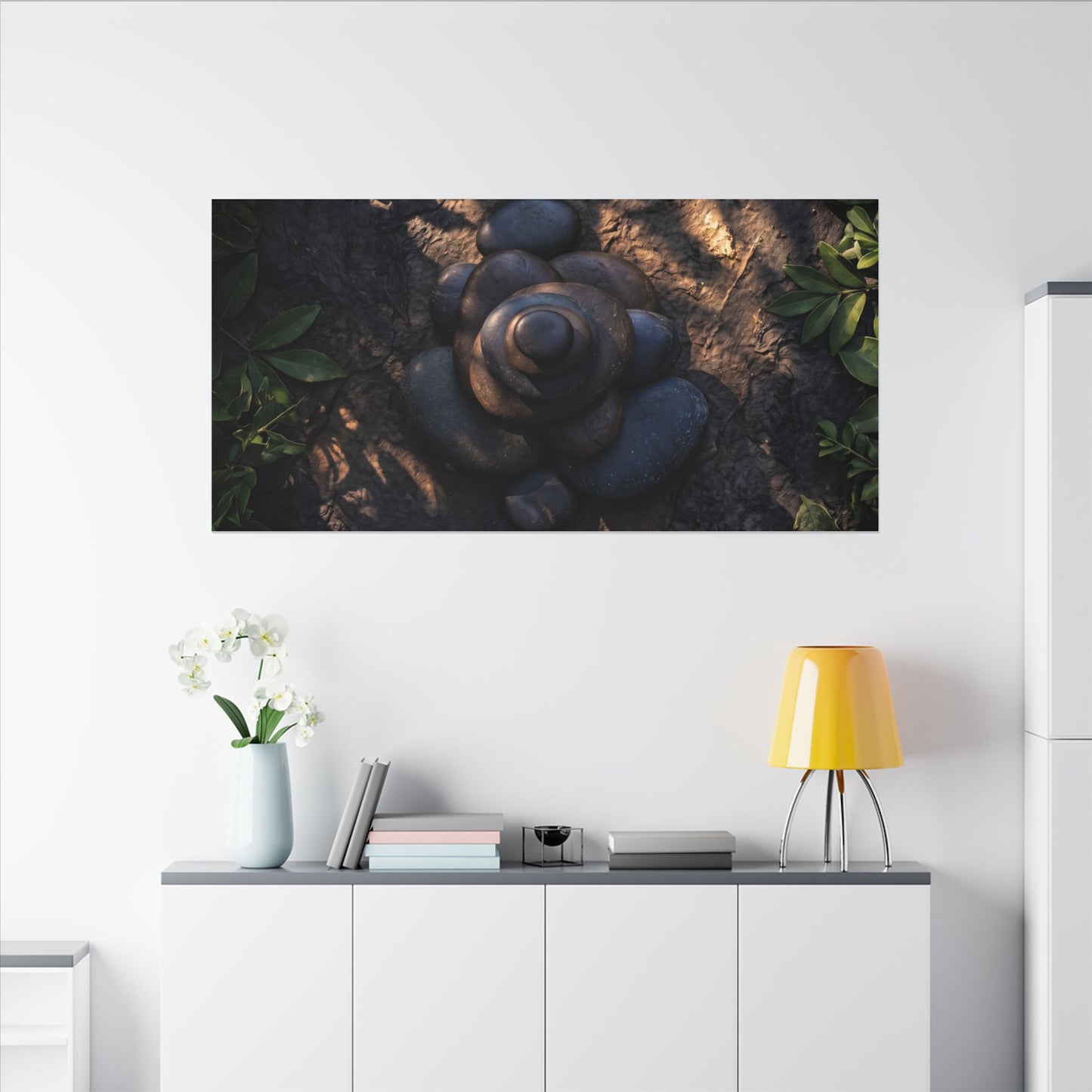 Ma River Stones Canvas Art - Dark Japandi Dark Texture