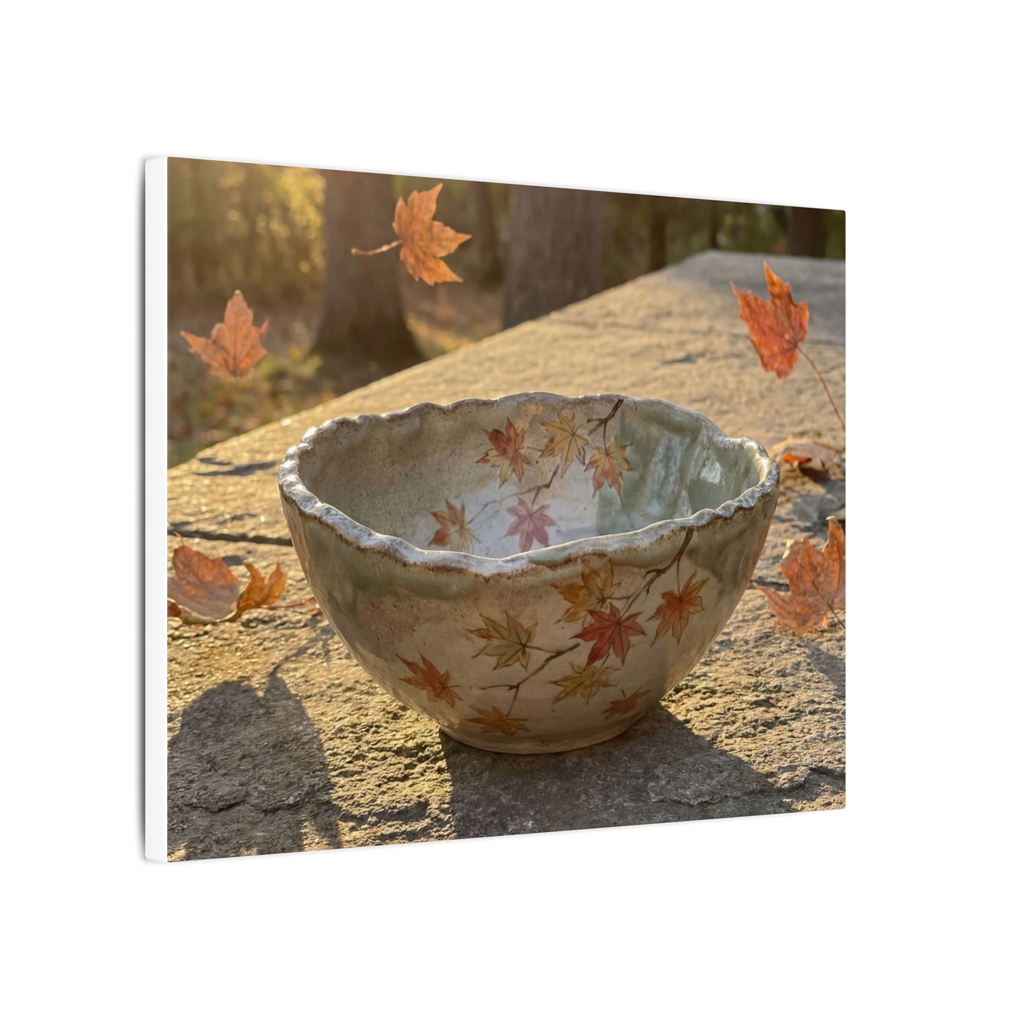 Japandi Ceramic Bowl in Golden Hour | Japanese Pattern Canvas Art