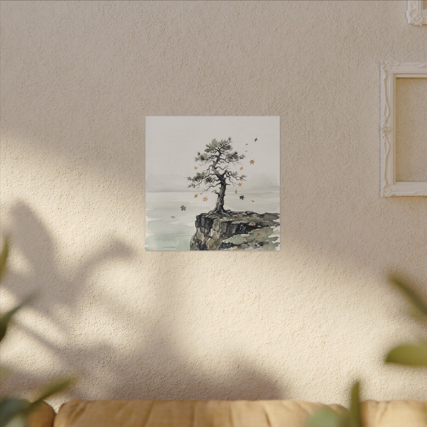 Japandi Pine Tree in Overcast | Watercolor Canvas Art