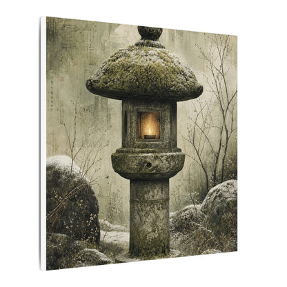 Stone Lantern Winter Canvas Art | Japandi Neutral Design