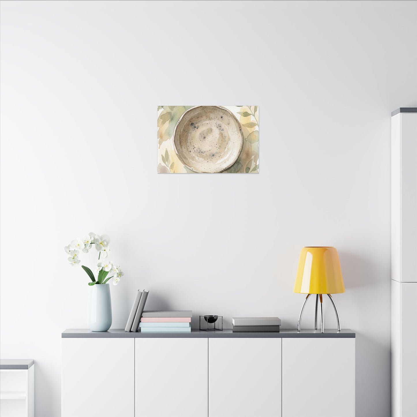 Ceramic Bowl Watercolor Canvas Art | Warm Japandi Art