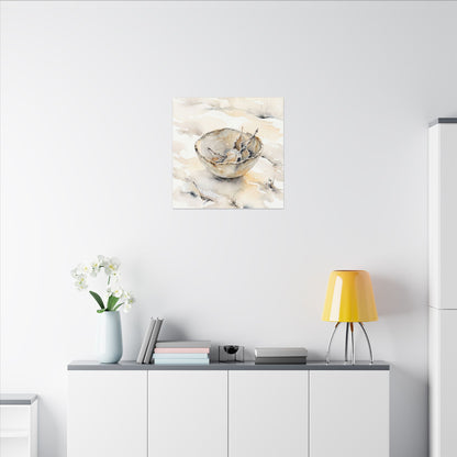 Ceramic Bowl Canvas Art | Winter Japandi Watercolor Art