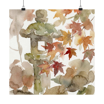 Neutral Stone Lantern Wall Art Print - Watercolor Japandi