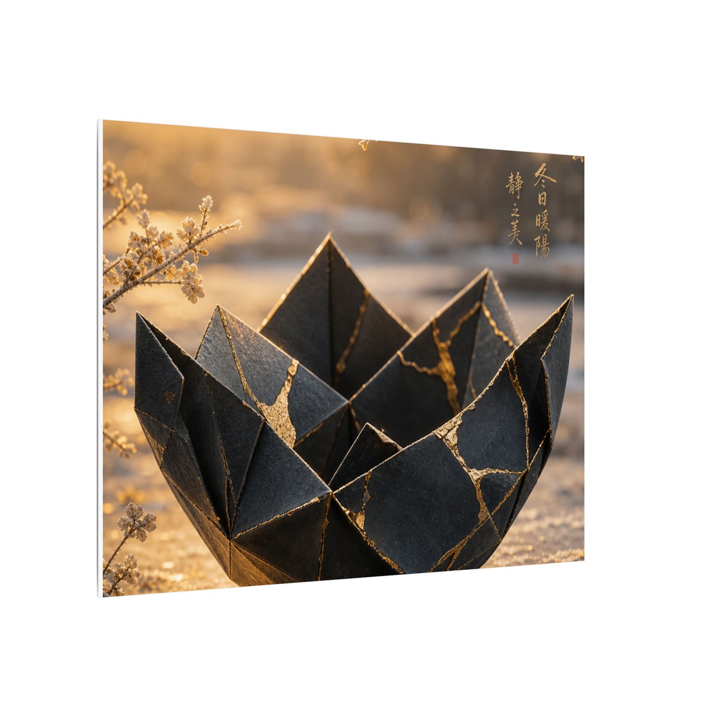 Kintsugi Paper Fold in Golden Hour | Gold Repair Canvas Art
