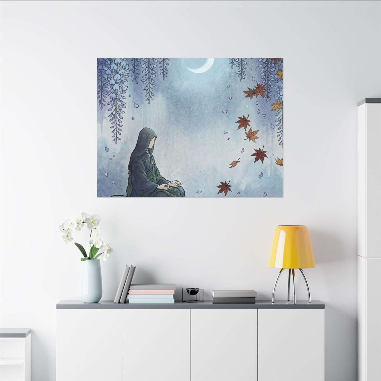 Zen Wisteria in Moonlight | Ukiyo E Inspired Canvas Art