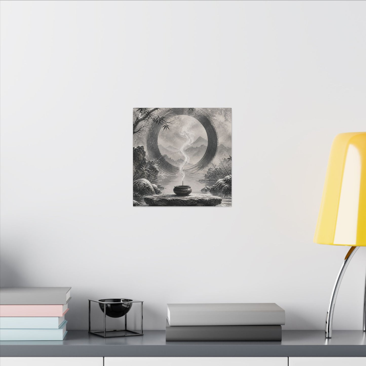 Incense Smoke Canvas Art | Winter Zen Sumi E Art