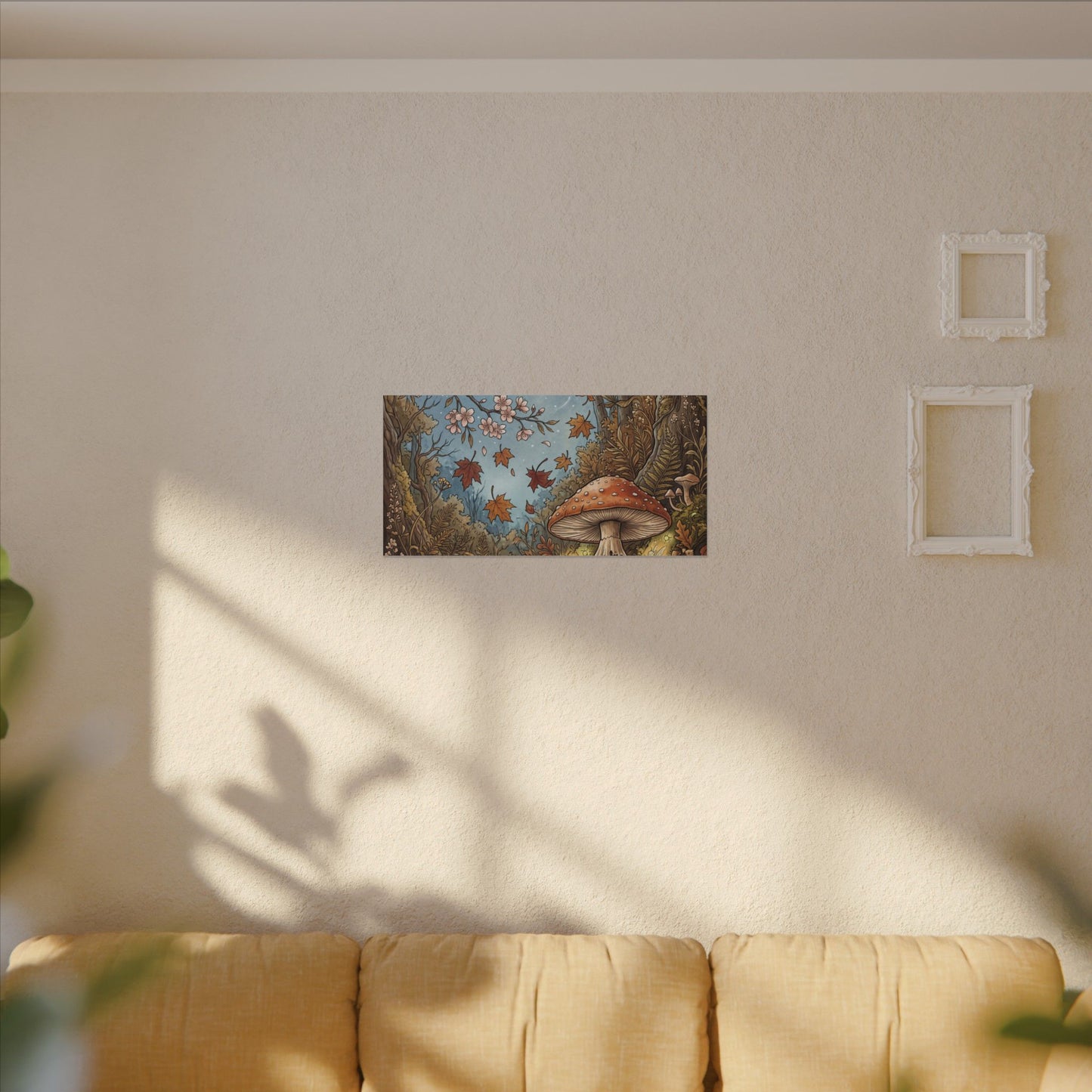 Autumn Cherry Blossom Mushroom Illustration Canvas Art | Enchanting Decor