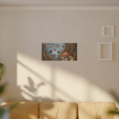 Autumn Cherry Blossom Mushroom Illustration Canvas Art | Enchanting Decor