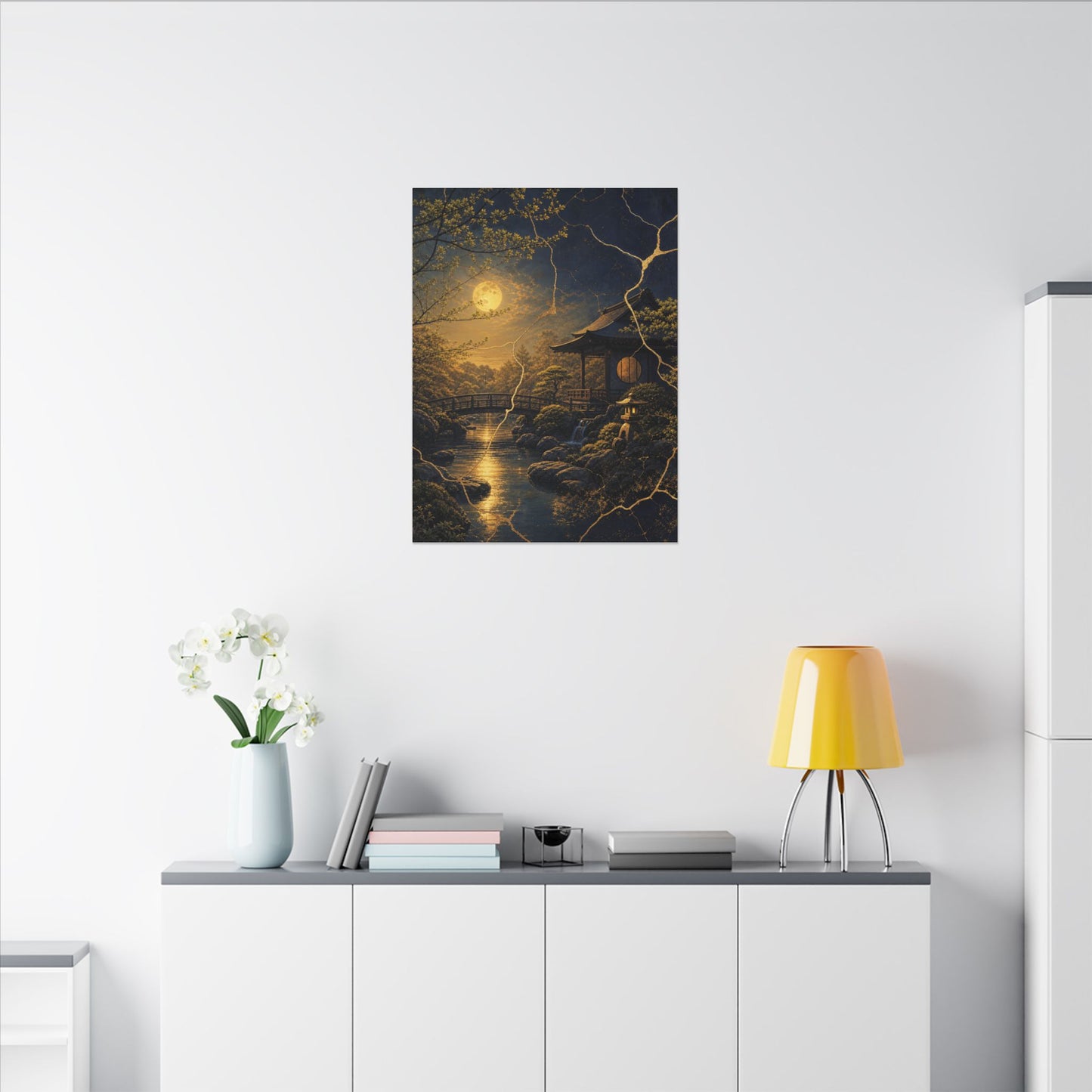 Spring Moonlit Garden Gold Vein Canvas Art | Resilient Decor