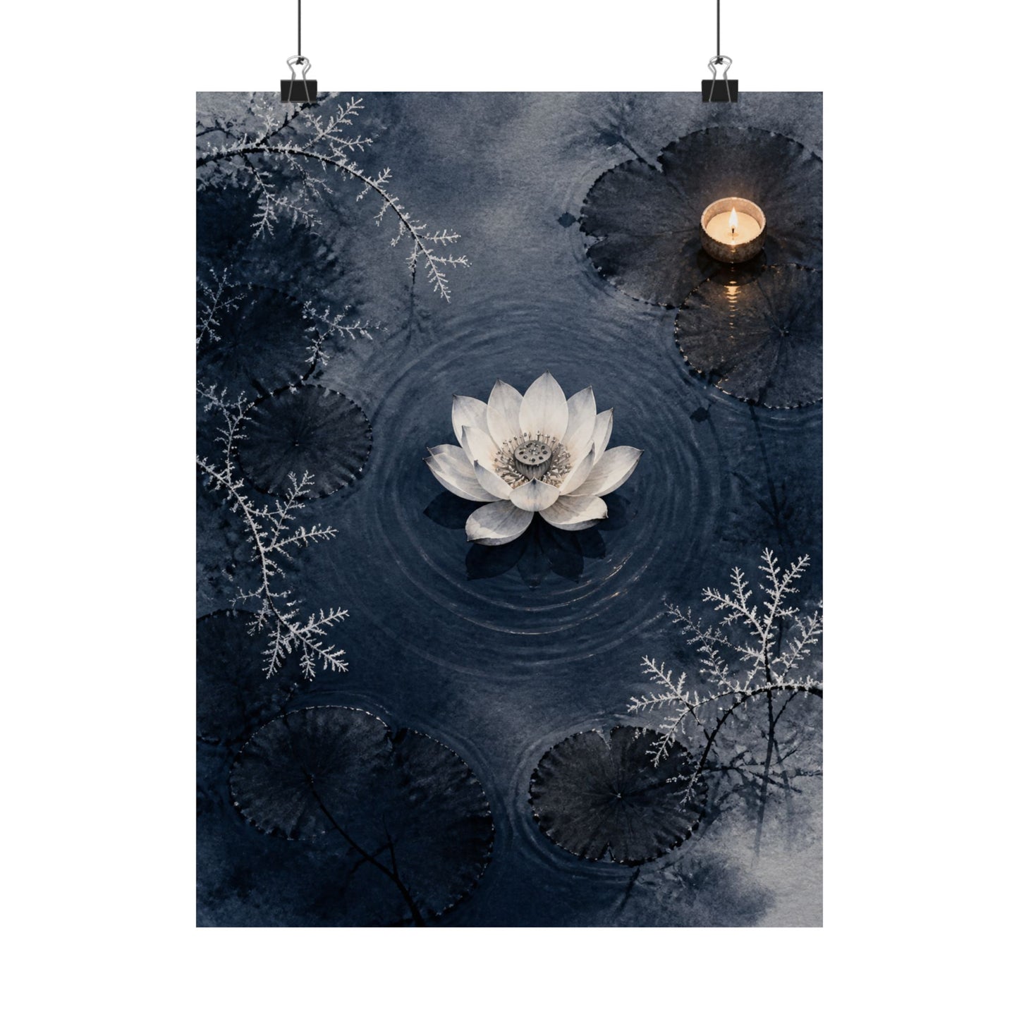 Lotus Flower Wall Art Print | Winter Zen Sumi E Art