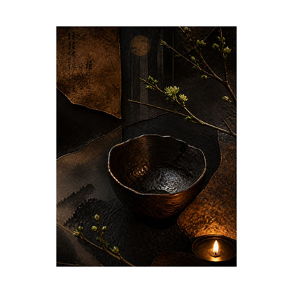 Moody Ceramic Bowl Wall Art Print - Shadow Zen Dark Japandi