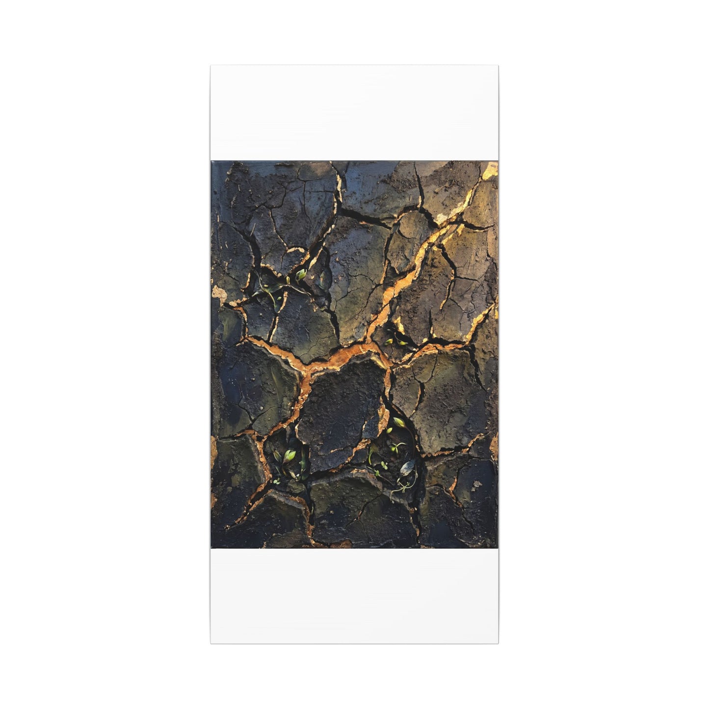 Cracked Earth Spring Canvas Art | Dark Japandi Atmospheric Design