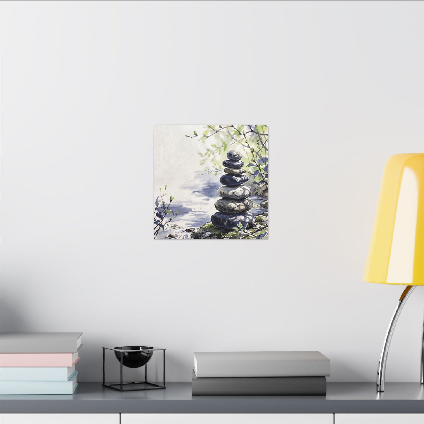 River Stones Sumi E Canvas Art | Serene Zen Art