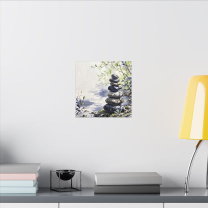 River Stones Sumi E Canvas Art | Serene Zen Art