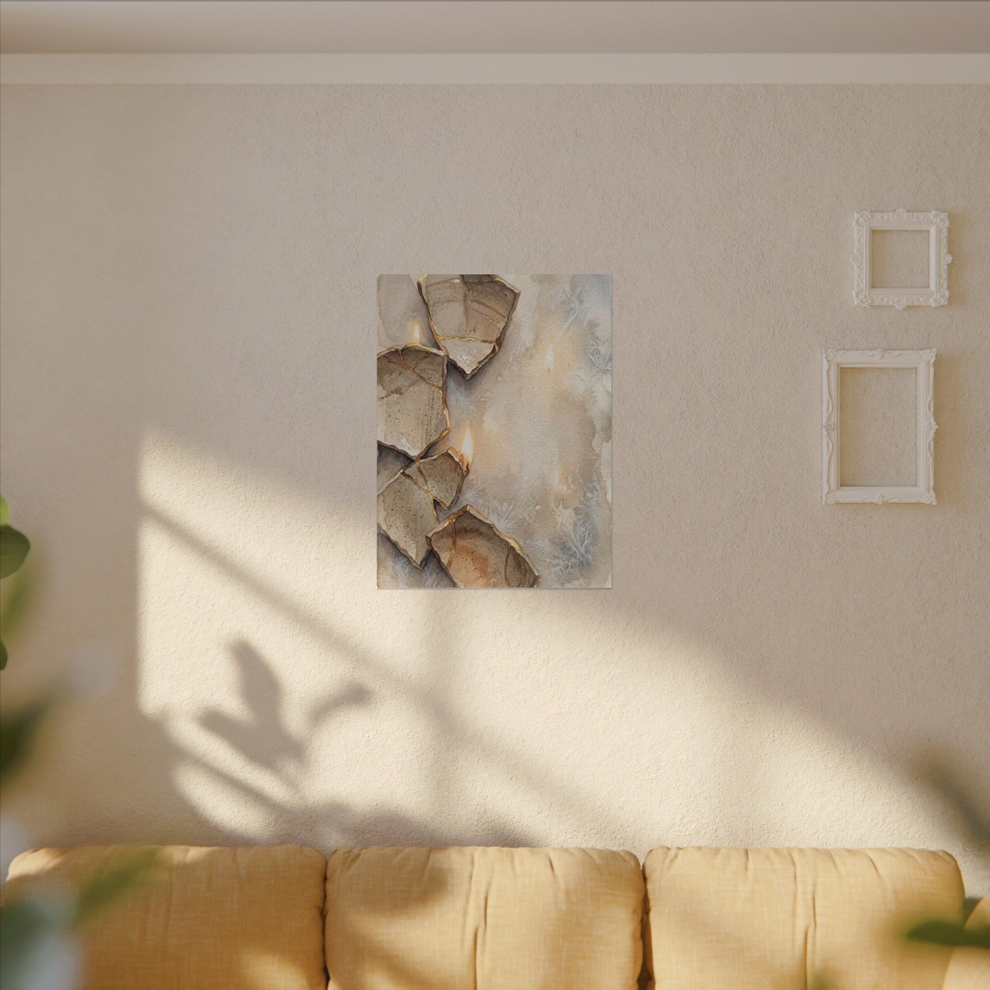Broken Pottery Winter Canvas Art | Japandi Warm Design
