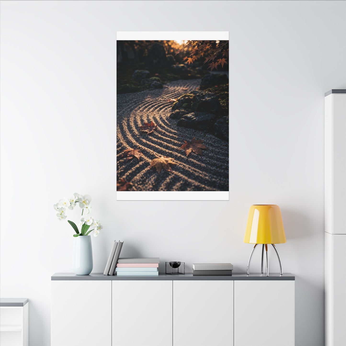 Rock Garden Moody Minimal Canvas Art | Bold Dark Japandi Art