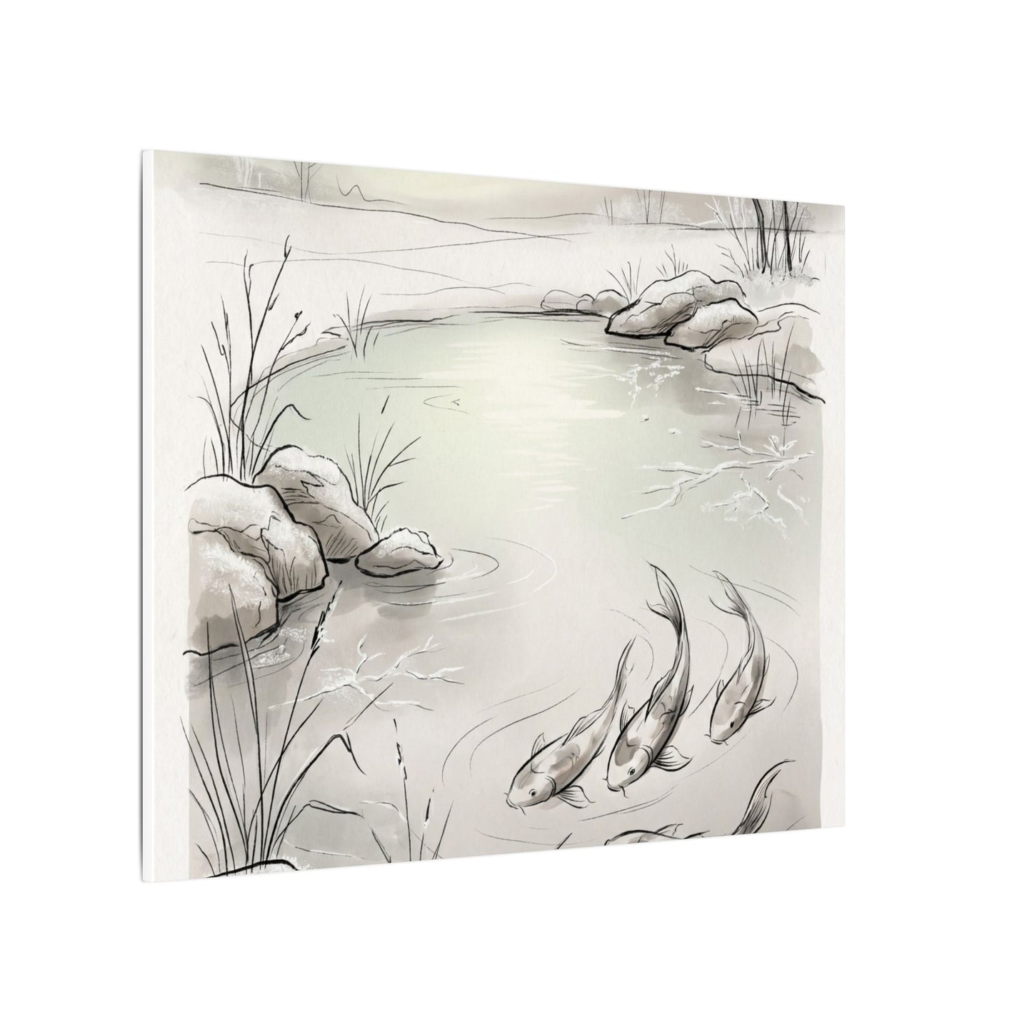 Koi Pond Minimal Line Canvas Art | Cozy Japandi Art