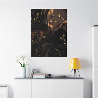 Dark Japandi Silk Drape in Golden Hour | Moody Minimal Canvas Art