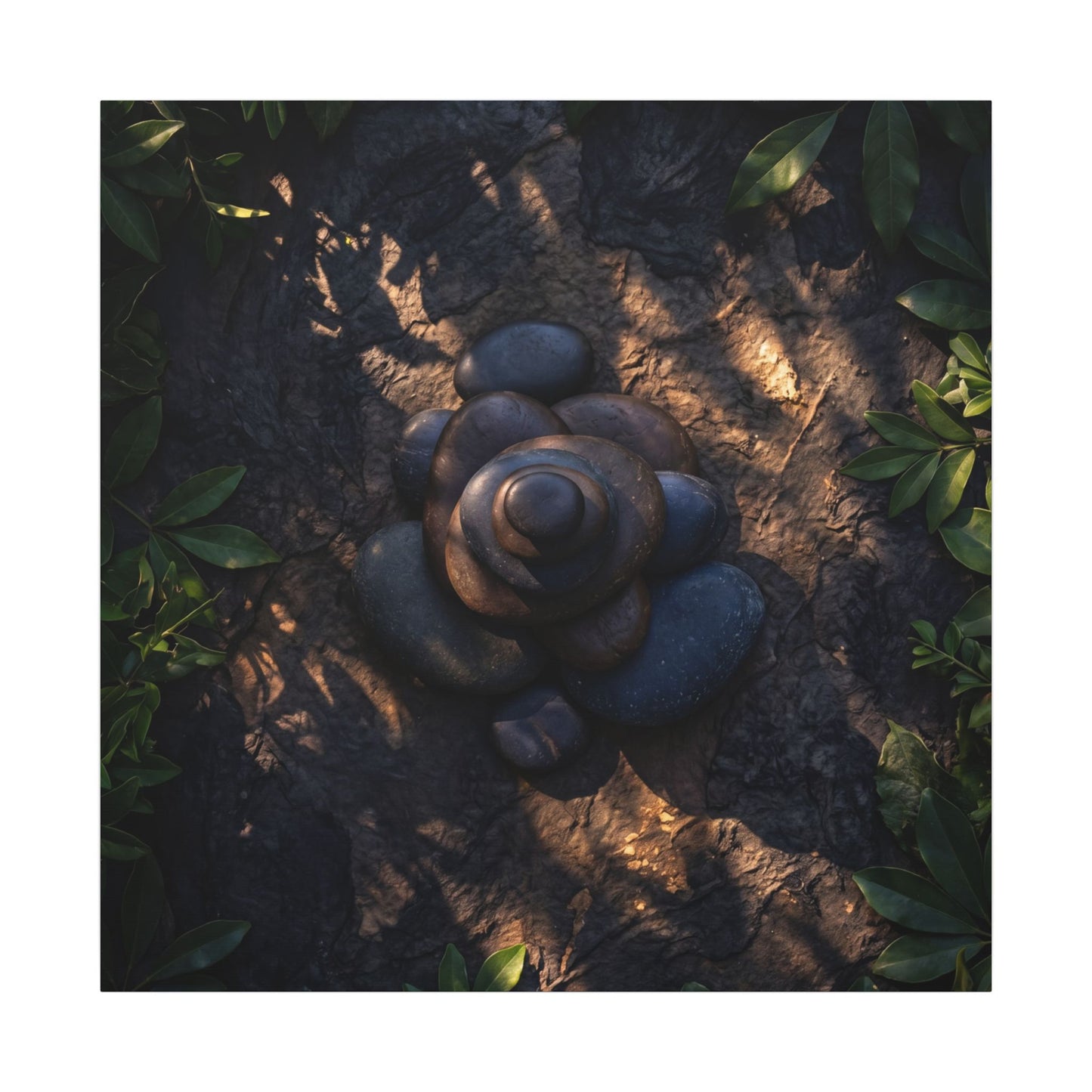 Ma River Stones Canvas Art - Dark Japandi Dark Texture