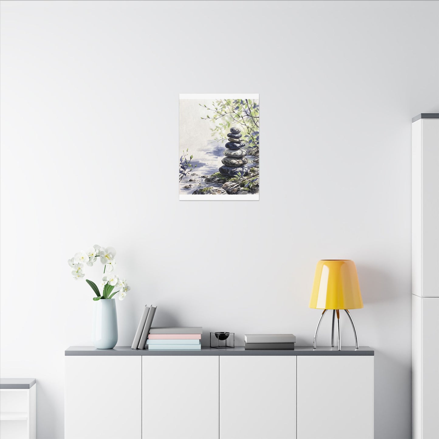 River Stones Sumi E Canvas Art | Serene Zen Art