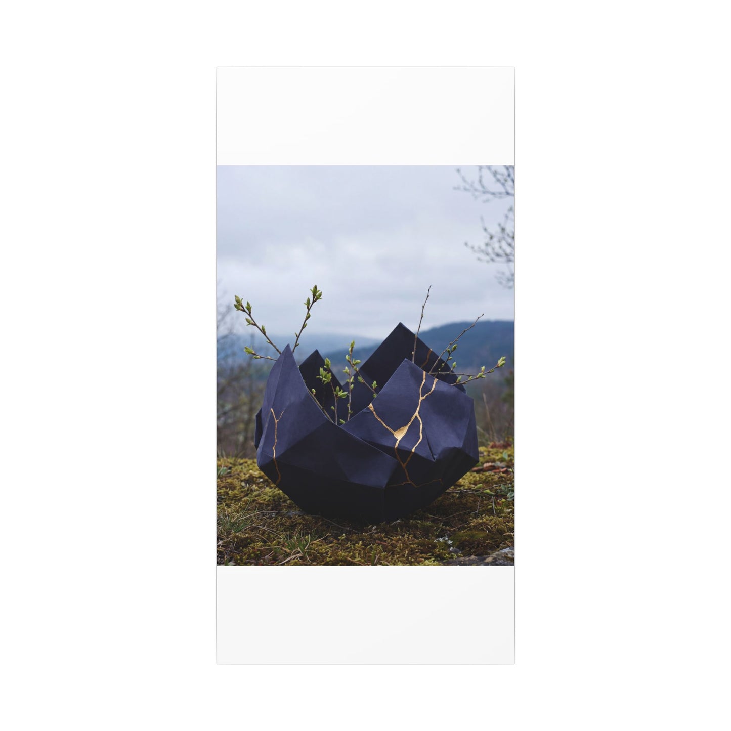 Paper Fold Canvas Art | Spring Kintsugi Gold Repair Art