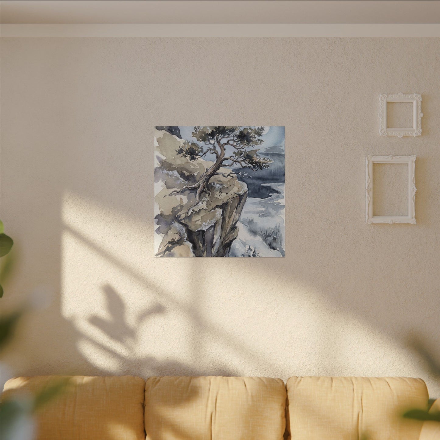 Pine Tree Canvas Art | Winter Japandi Watercolor Art