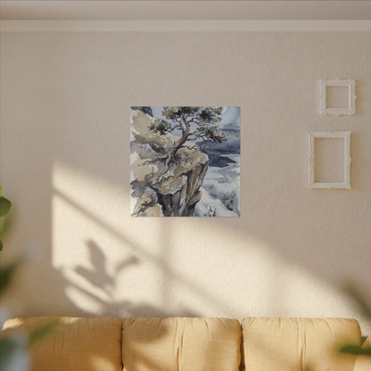 Pine Tree Canvas Art | Winter Japandi Watercolor Art