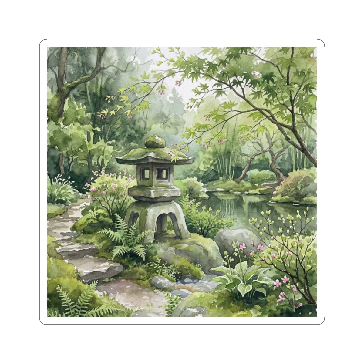 Seijaku Stone Lantern Sticker - Japandi Watercolor Art Print