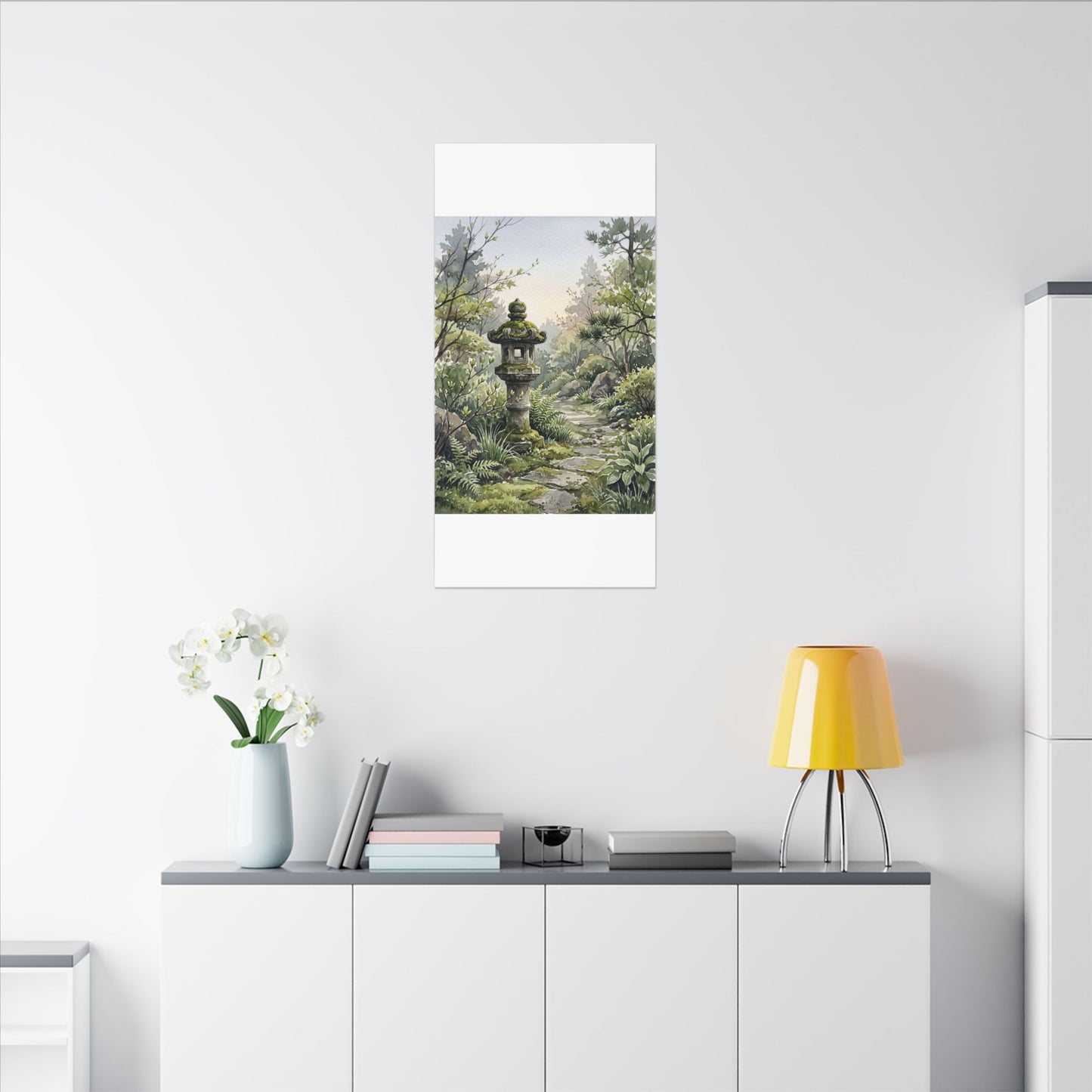 Neutral Stone Lantern Canvas Art - Watercolor Japandi