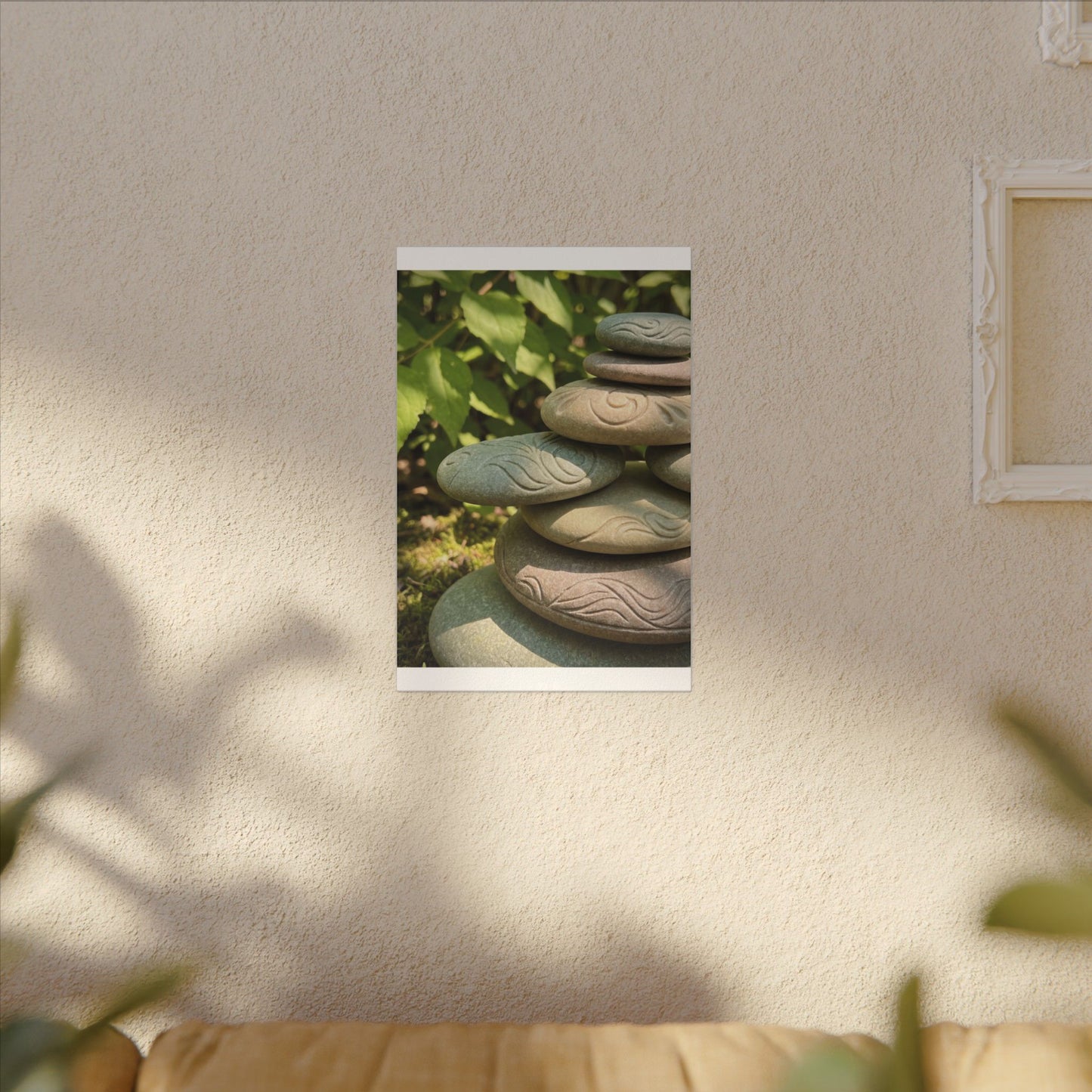 River Stones Summer Canvas Art | Japandi Earthy Design