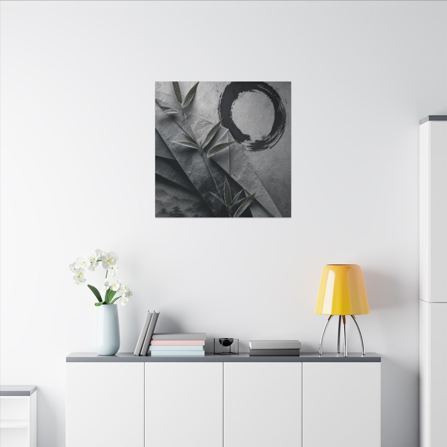 Winter Paper Fold Enso Canvas Art | Serene Decor
