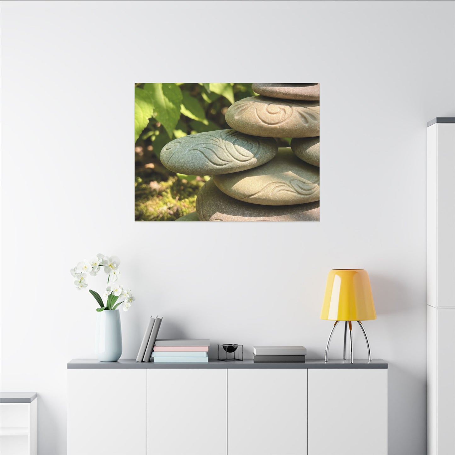 River Stones Summer Canvas Art | Japandi Earthy Design