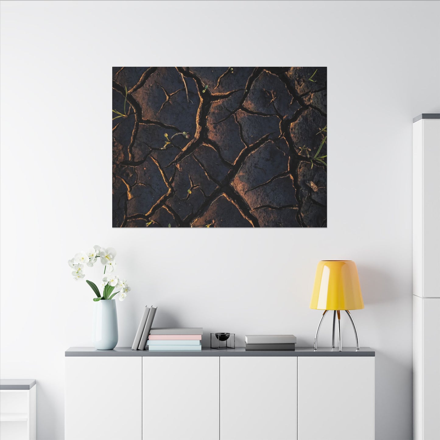 Cracked Earth Moody Minimal Canvas Art | Luxurious Dark Japandi Art