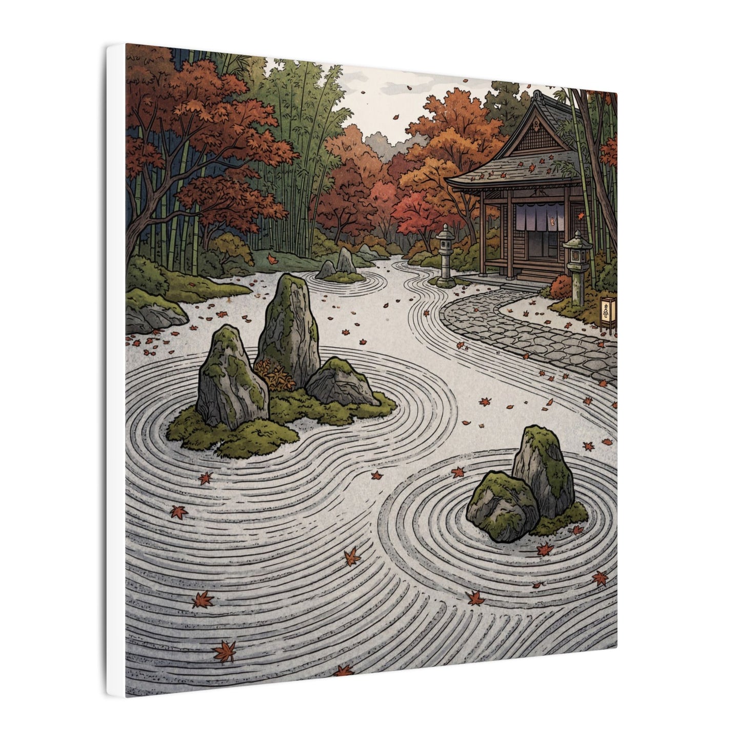 Autumn Rock Garden Ukiyo E Inspired Canvas Art | Peaceful Decor