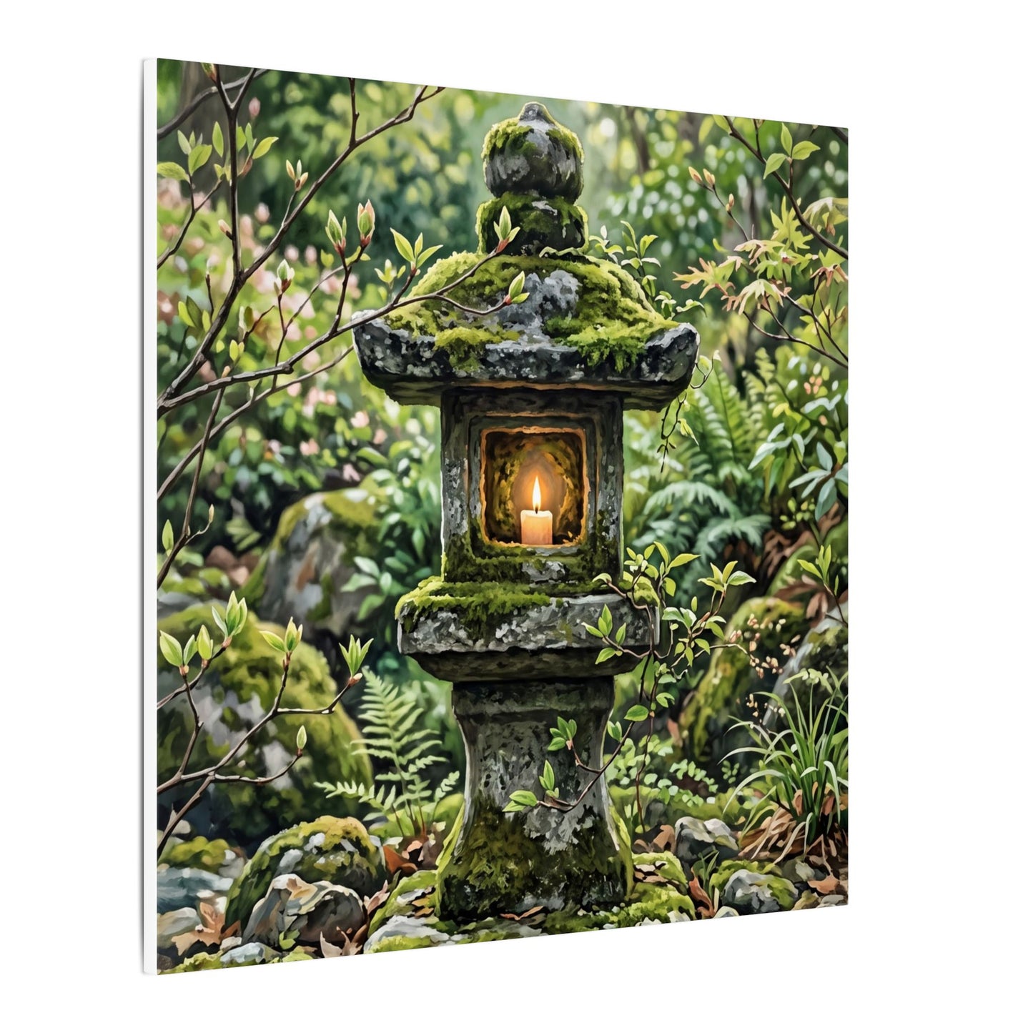 Neutral Stone Lantern Canvas Art - Japanese Pattern Japandi