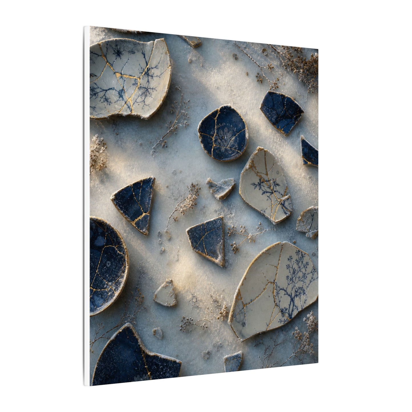 Broken Pottery Canvas Art | Winter Kintsugi Gold Vein Art
