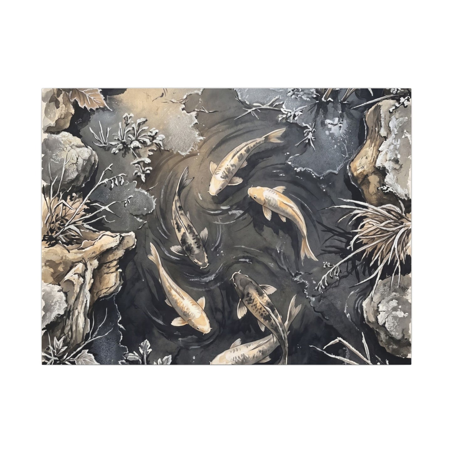 Koi Pond Canvas Art | Winter Japandi Japanese Pattern Art